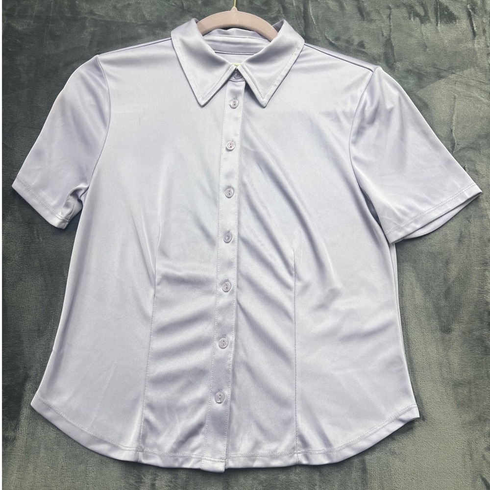 Urban Outfitters Button Down Shirt Womens Medium Lavender Satin Short Sleeve Y2K